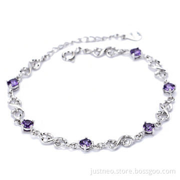 Chain bracelet, 925 sterling silver bracelet with CZ mounted and extender chain